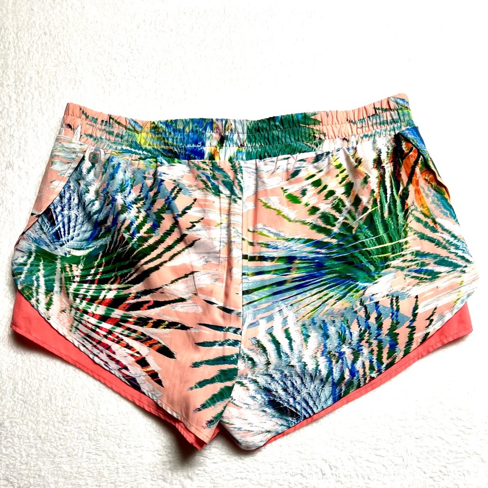 Fabletics Coral and Green Athletic Shorts - Picture 2 of 4
